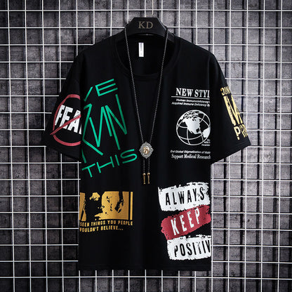 Round Neck, Half Sleeve Body, Trendy Ins Top Men's Clothing