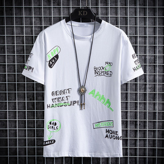 Round Neck, Half Sleeve Body, Trendy Ins Top Men's Clothing