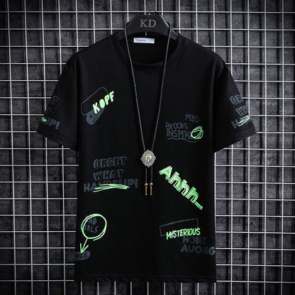 Round Neck, Half Sleeve Body, Trendy Ins Top Men's Clothing