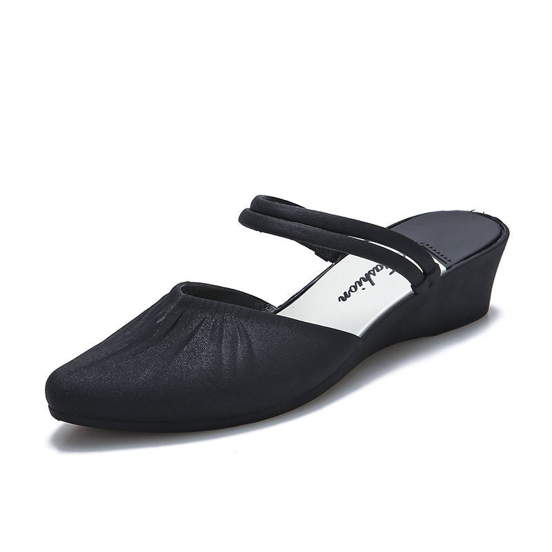 Pointed Outer Wedge Heel Thick Heel Single Shoes Mid-heel Slippers Glamour Gale