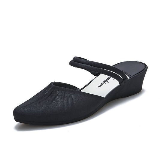Pointed Outer Wedge Heel Thick Heel Single Shoes Mid-heel Slippers Glamour Gale