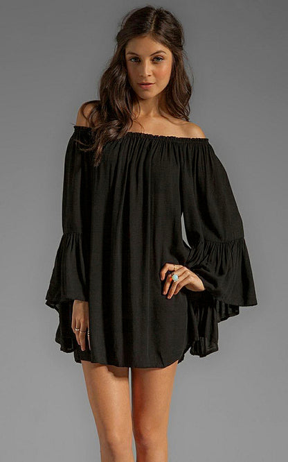 chiffon skirt hot, European and foreign trade dress, off shoulder one piece dress