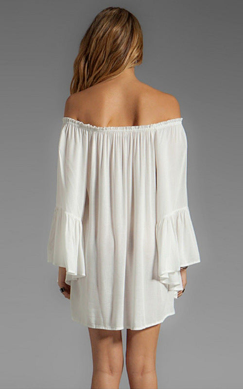 chiffon skirt hot, European and foreign trade dress, off shoulder one piece dress