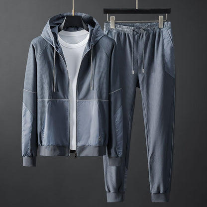 Men's Honeycomb Mesh Stretch Slim-fit Hood Two-piece Set