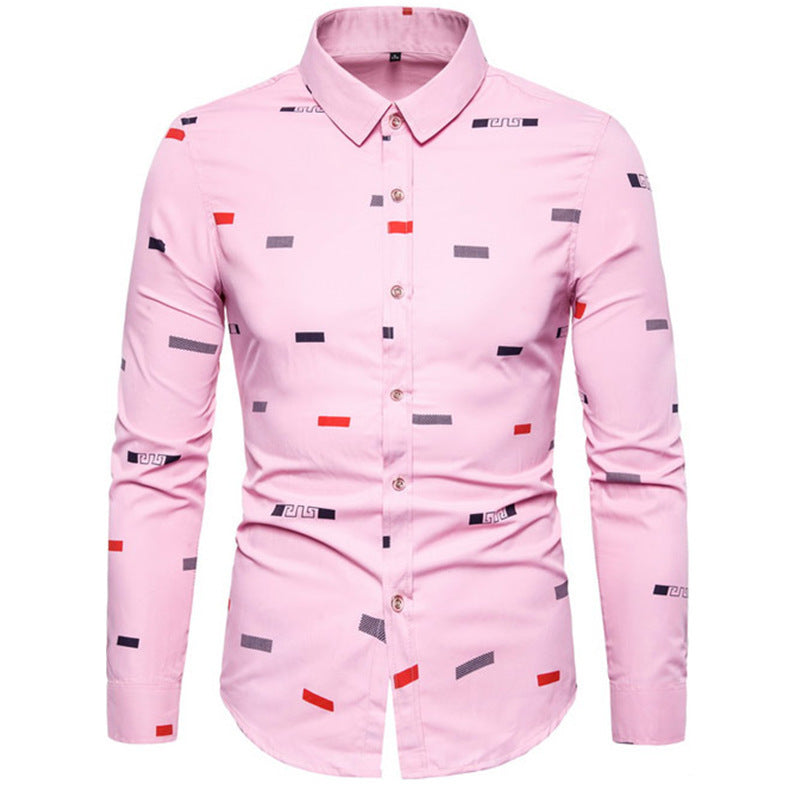 Autumn Men's Plaid & Printed Long-sleeved Shirt