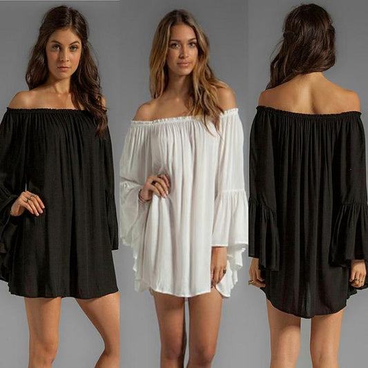 chiffon skirt hot, European and foreign trade dress, off shoulder one piece dress