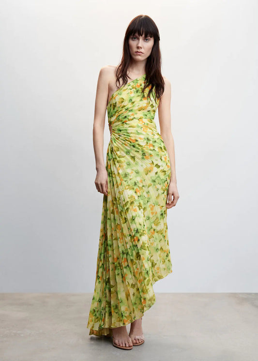 Women's Fashionable One-shoulder Printed Dress