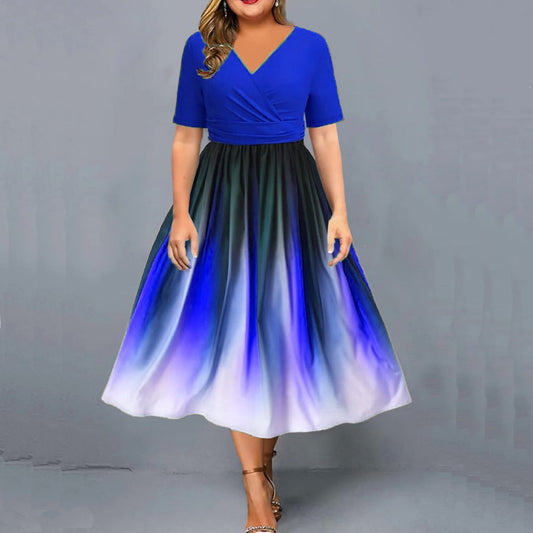 Women's Short Sleeve V-neck Swing Dress