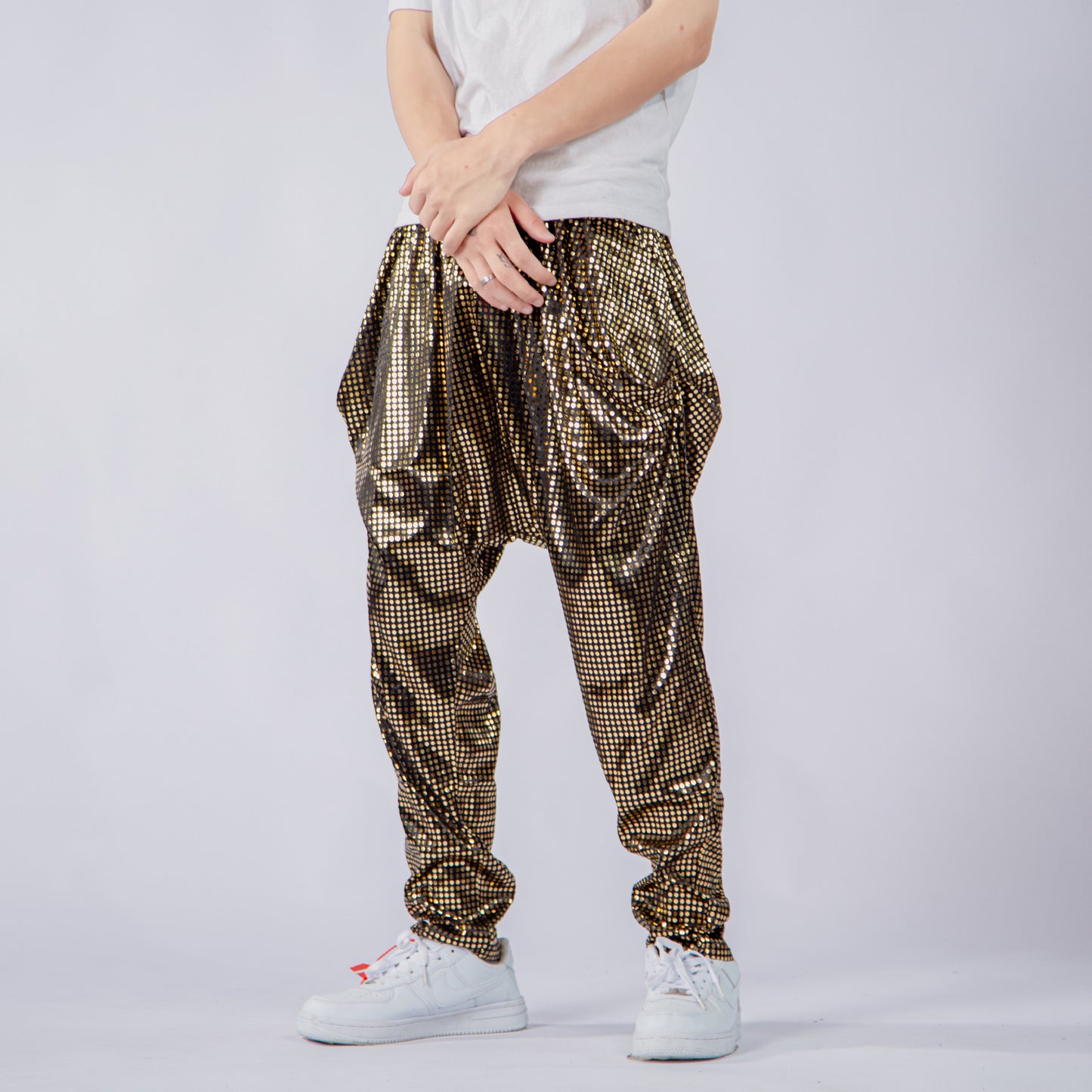 Polka Dot Sequined Shiny Harem Low-grade Baggy Pants Men