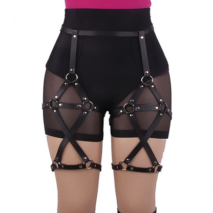 Double-row Cross Adjustable Leather Leg Ring Belt Integrated Suspenders
