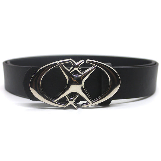 Original Design Double Crescent Moon Cross Star Buckle Belt Glamour Gale
