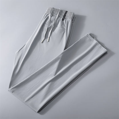 Men's Summer Cool Ice Silk Trousers Youth Thin High Elastic Casual Pants