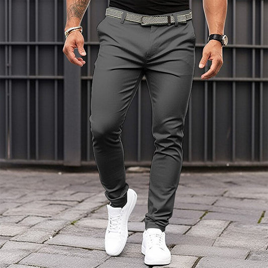 Men's Pure Color Tight Pocket Zipper Business Casual Slim-fitting Trousers Glamour Gale