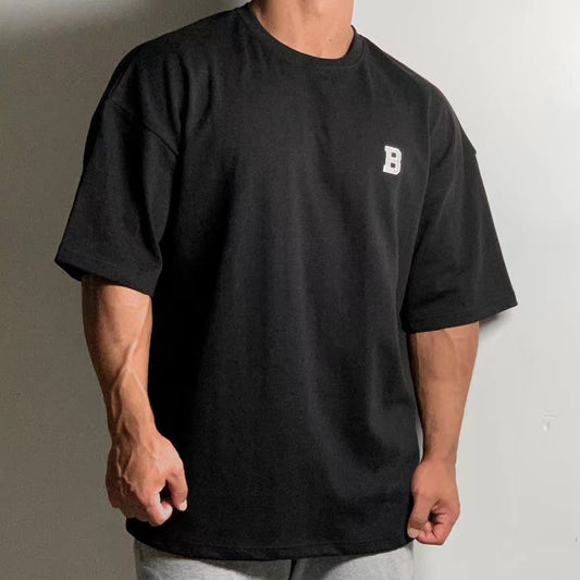 Large Size Loose Short Sleeve Muscle Drop Shoulder Cotton Heavy T-shirt