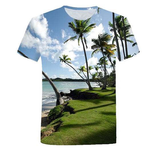 European And American Full Printed Round Neck 3D Printed Short Sleeve