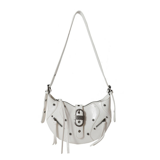 All-match Crescent Dumpling Leisure Commute French Rivet Motorcycle Bag