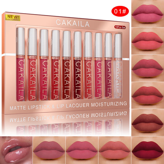 CAKAILA - Pack Of 10 Matte Nonstick Cup Waterproof Lip Gloss Glamour Gale