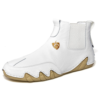Warm Men's Casual Shoes Men's Leather High Top Peas Shoes