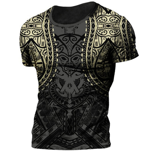 Men's Polyester Crew Neck Casual Printed 3D T-shirt