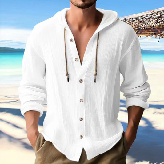 Cotton And Linen Shirt Hooded Sweater Button