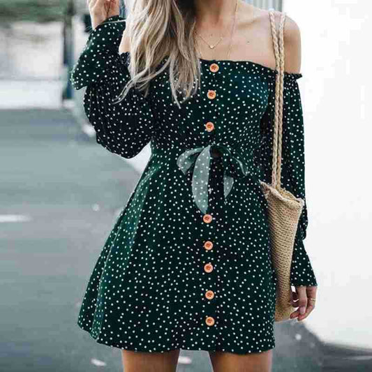 Women's Creative Print Word Neck Long Sleeve Skirt