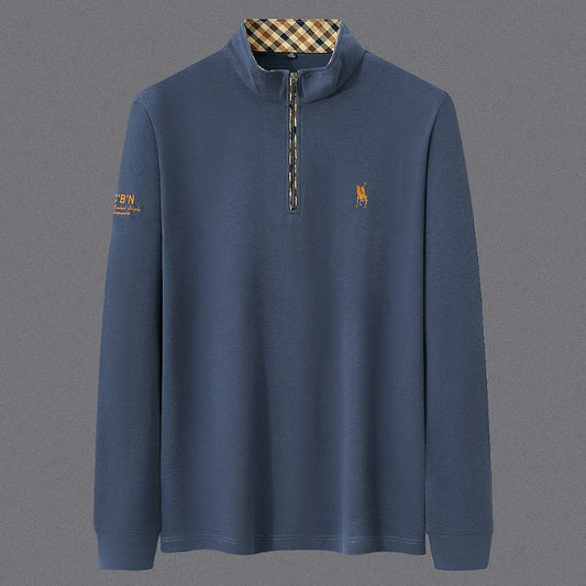 Long Sleeve Men's Half Zipped Stand Collar Middle-aged And Elderly Cotton Base Shirt