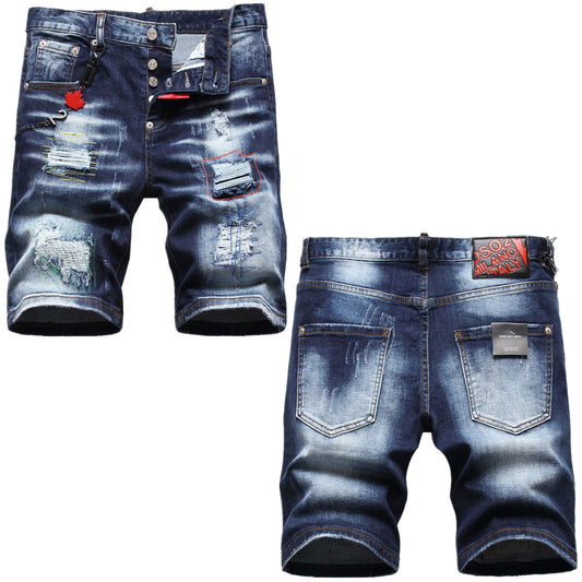 Five-point Shorts Colorful Embroidered Line Lanyard Decoration Denim Middle Pants