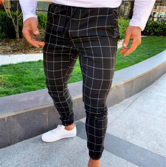 New AliExpress Amazon EBay European And American Plaid Print Men's Casual Stretch Pants Glamour Gale