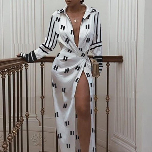 Women's Lace-up Slit Long-sleeved Dress
