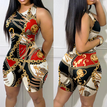 Women's Hollow Sleeveless Tight Jumpsuit