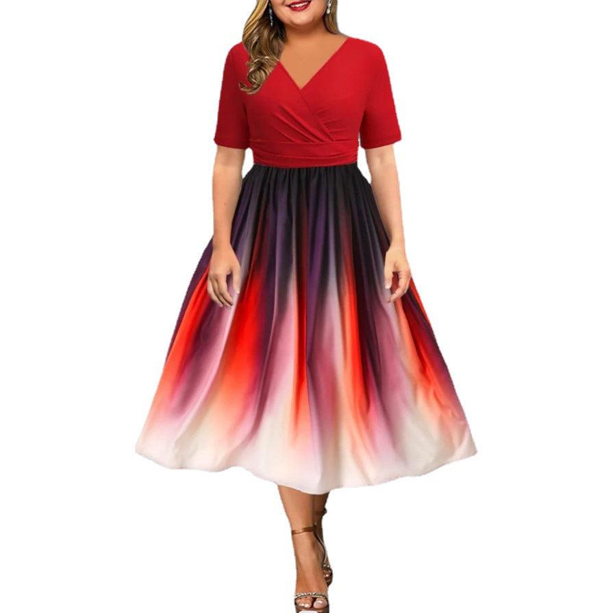 Women's Short Sleeve V-neck Swing Dress