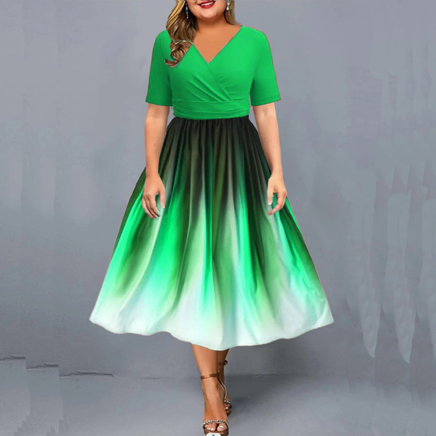 Women's Short Sleeve V-neck Swing Dress