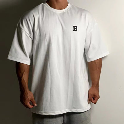 Large Size Loose Short Sleeve Muscle Drop Shoulder Cotton Heavy T-shirt