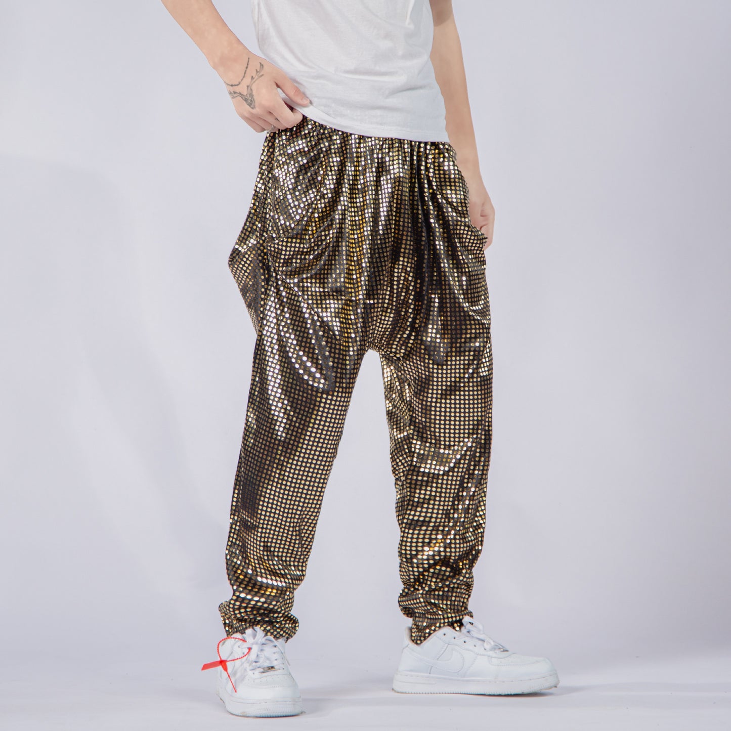 Polka Dot Sequined Shiny Harem Low-grade Baggy Pants Men