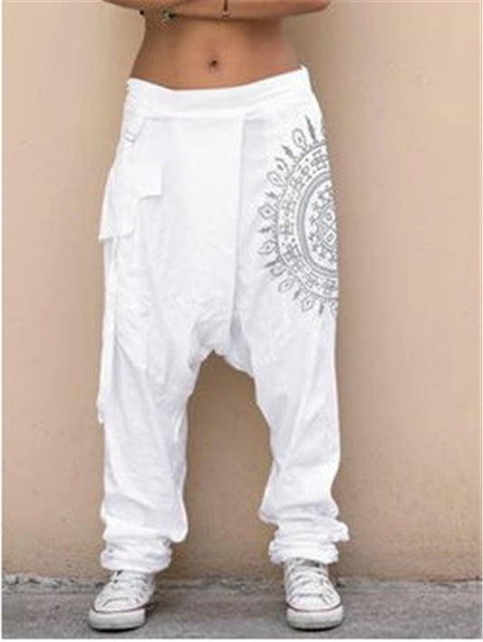 Printed Casual Loose-fitting Crotch Trousers