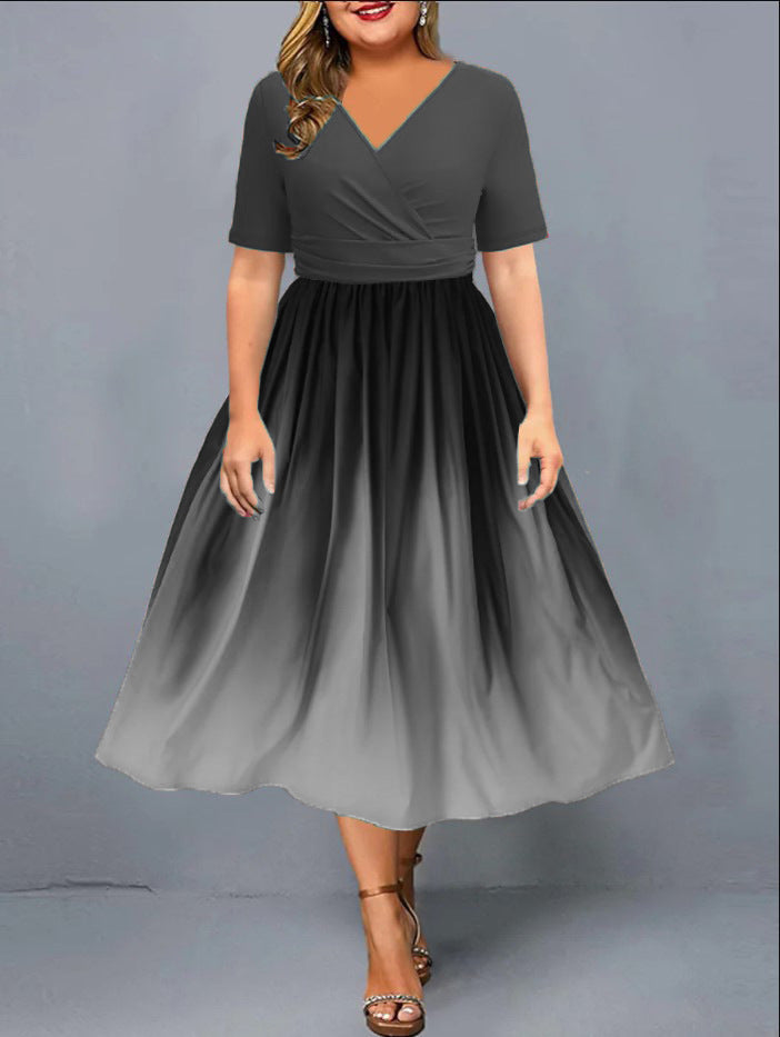Women's Short Sleeve V-neck Swing Dress