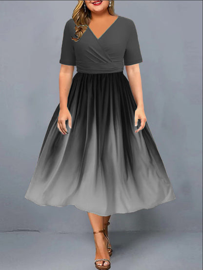 Women's Short Sleeve V-neck Swing Dress