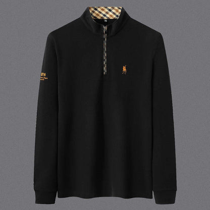 Long Sleeve Men's Half Zipped Stand Collar Middle-aged And Elderly Cotton Base Shirt