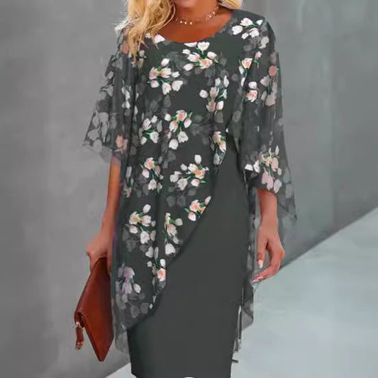 Printed Chiffon Fashion Dark Blue Wine Red Army Green Dress Glamour Gale