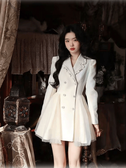 Pengpeng White Suit Dress Waist Up Fairy Short Skirt Glamour Gale